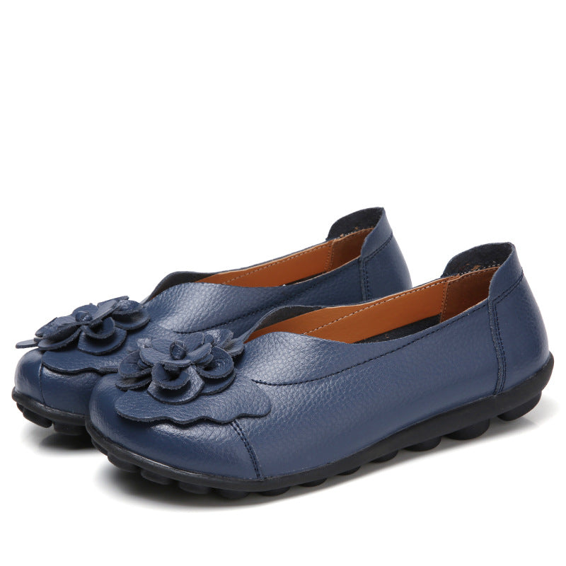 Tiosebon Women's Leather Floral Loafers-Dark Blue
