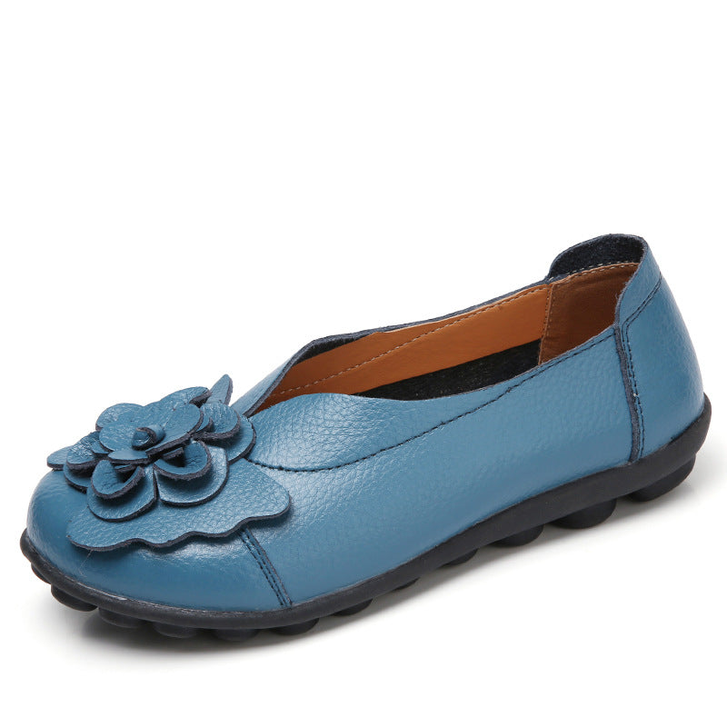 Tiosebon Women's Leather Floral Loafers-Blue