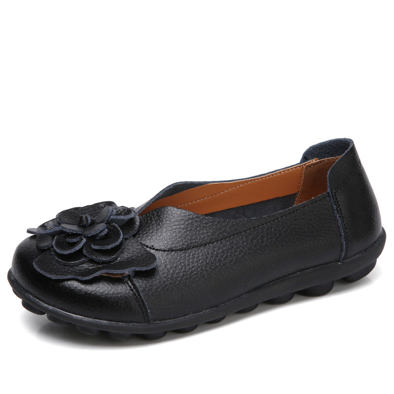 Tiosebon Women's Leather Floral Loafers-1-Black
