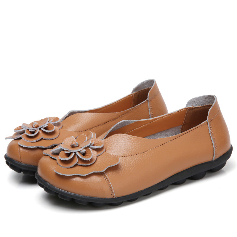 Tiosebon Women's Leather Floral Loafers-Light Brown