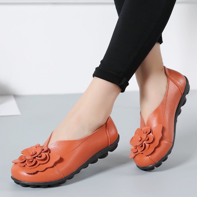 Tiosebon Women's Leather Floral Loafers-Orange