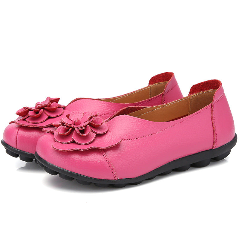 Tiosebon Women's Leather Floral Loafers-Rose
