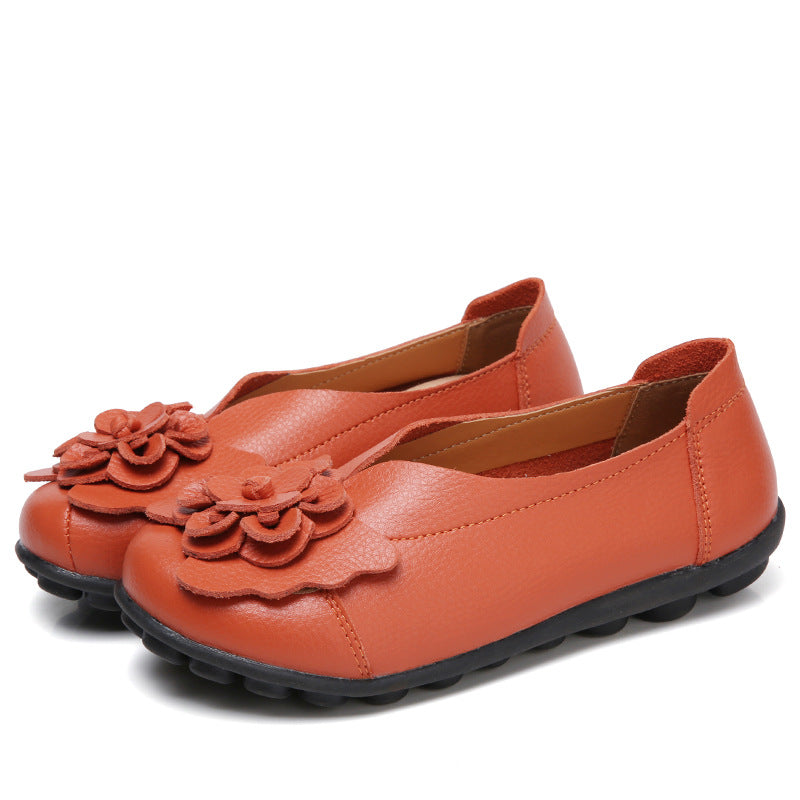 Tiosebon Women's Leather Floral Loafers-Orange