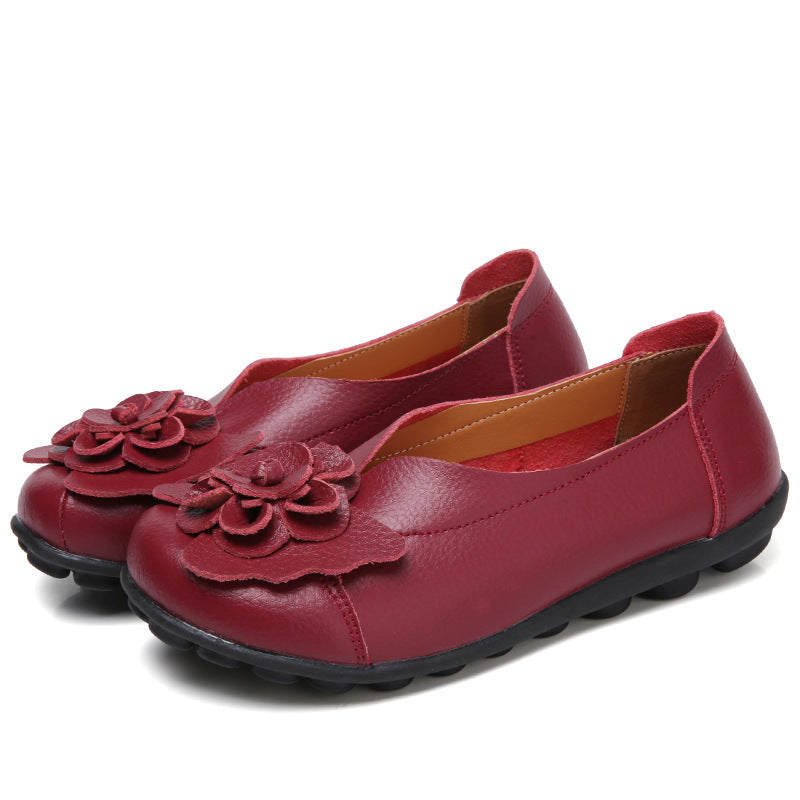 Tiosebon Women's Leather Floral Loafers-Burgundy