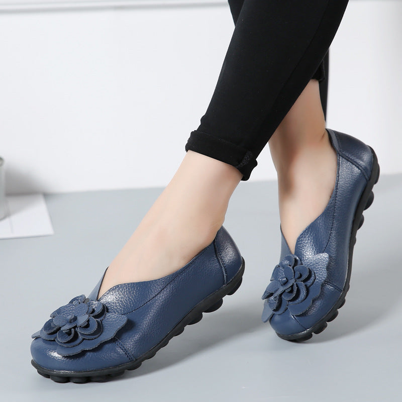 Tiosebon Women's Leather Floral Loafers-Dark Blue