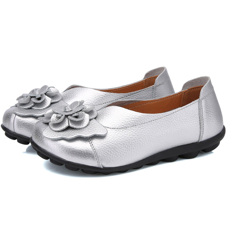 Tiosebon Women's Leather Floral Loafers-Silver
