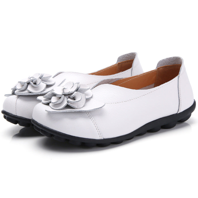 Tiosebon Women's Leather Floral Loafers-1-White