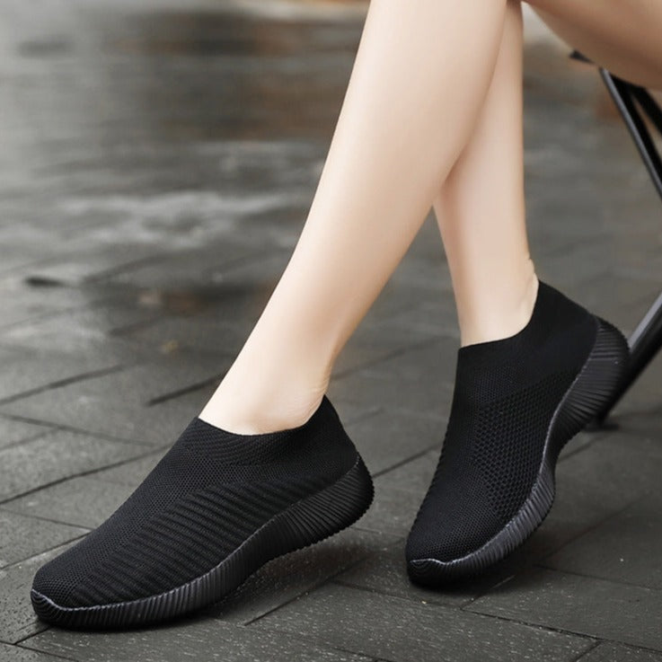 Tiosebon Women  Knitting Sock Sneakers-All Black