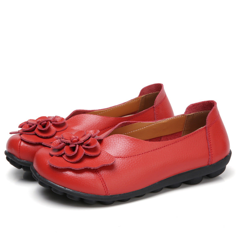 Tiosebon Women's Leather Floral Loafers-Red