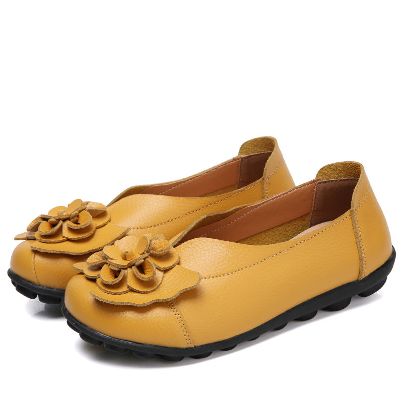 Tiosebon Women's Leather Floral Loafers-Yellow