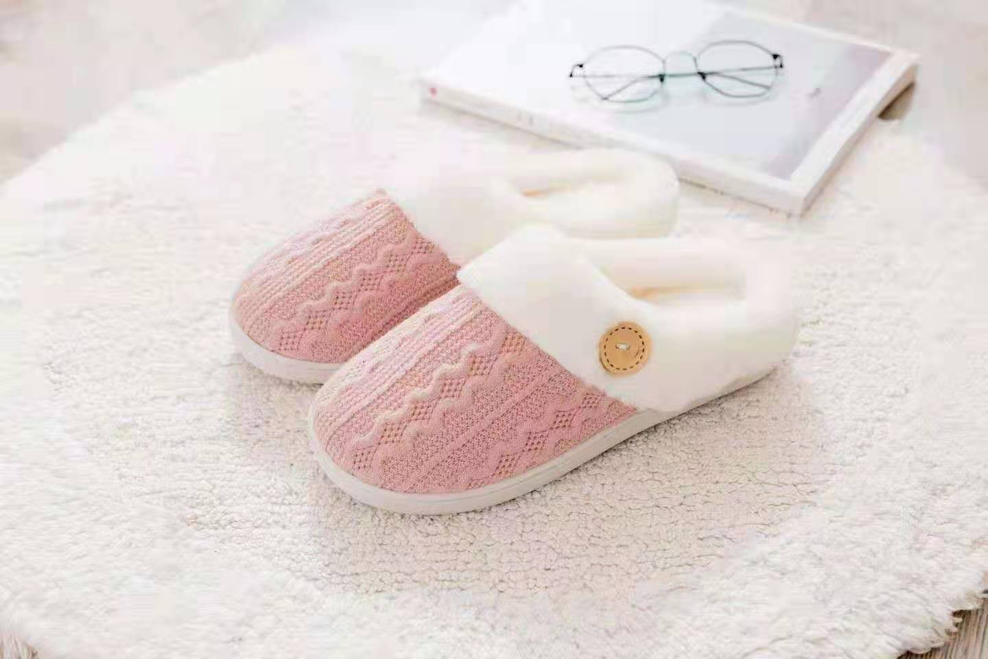 Tiosebon Unisex Memory Foam Soft Cotton Slippers-Pink