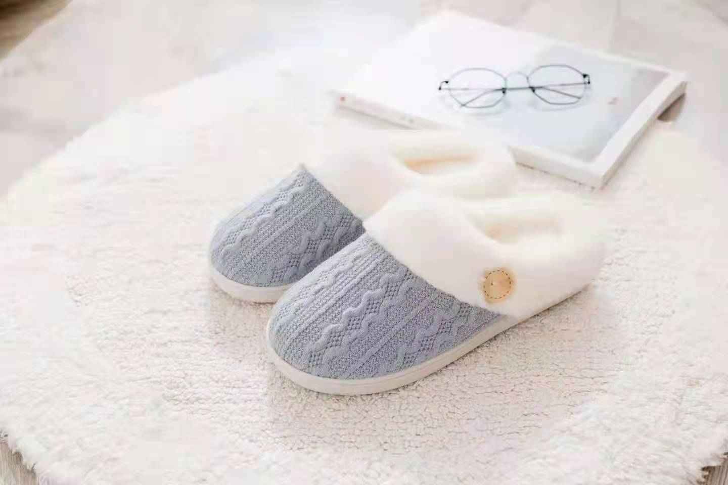 Tiosebon Unisex Memory Foam Soft Cotton Slippers-Blue