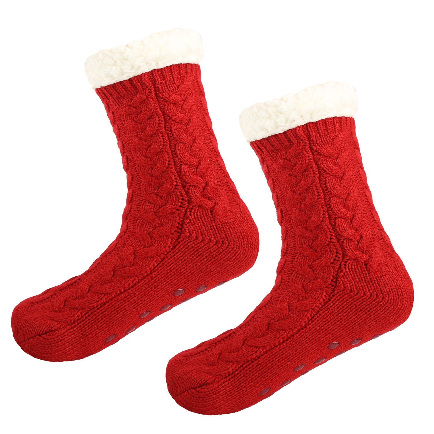Tiosebon Unisex Fuzzy Fleece-Lined  Slipper Socks-Pink