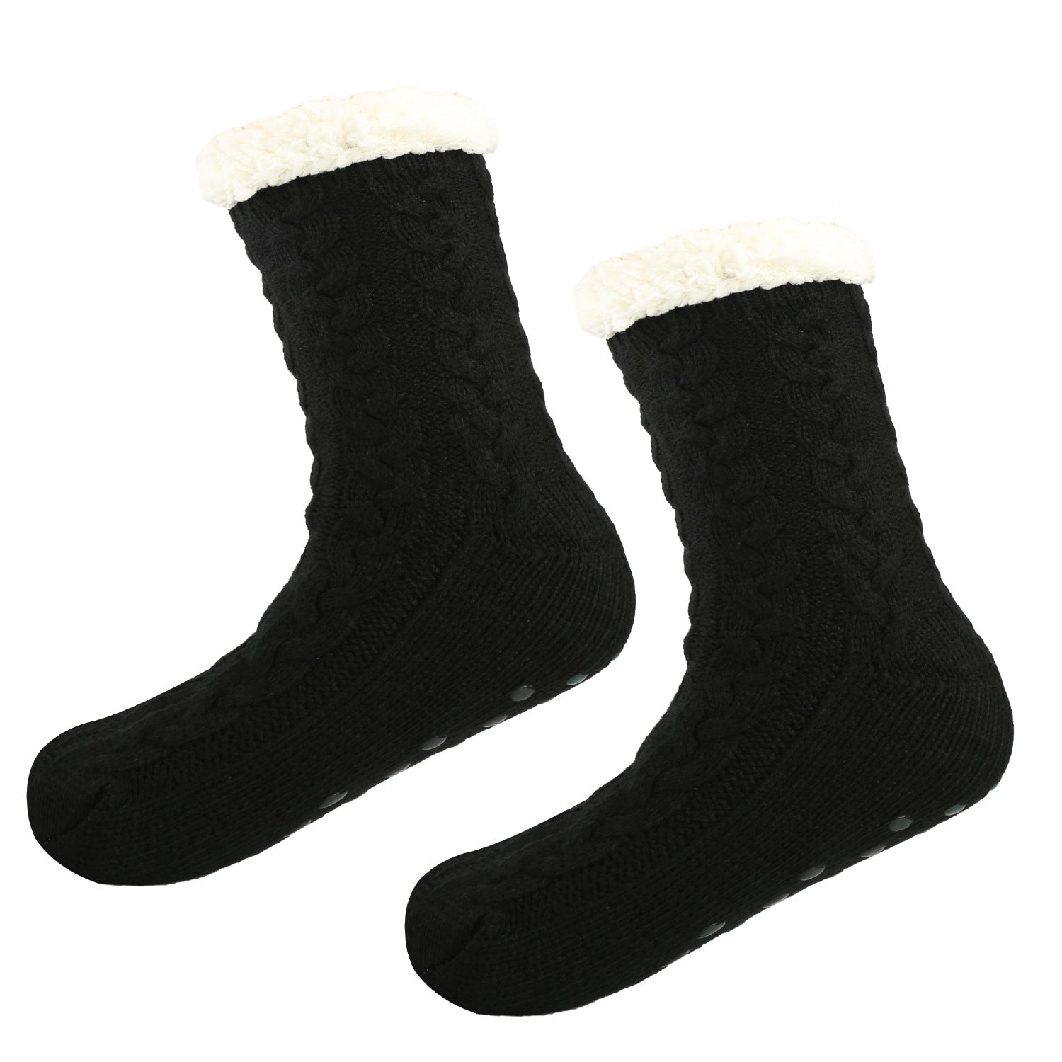 Tiosebon Unisex Fuzzy Fleece-Lined  Slipper Socks-Black