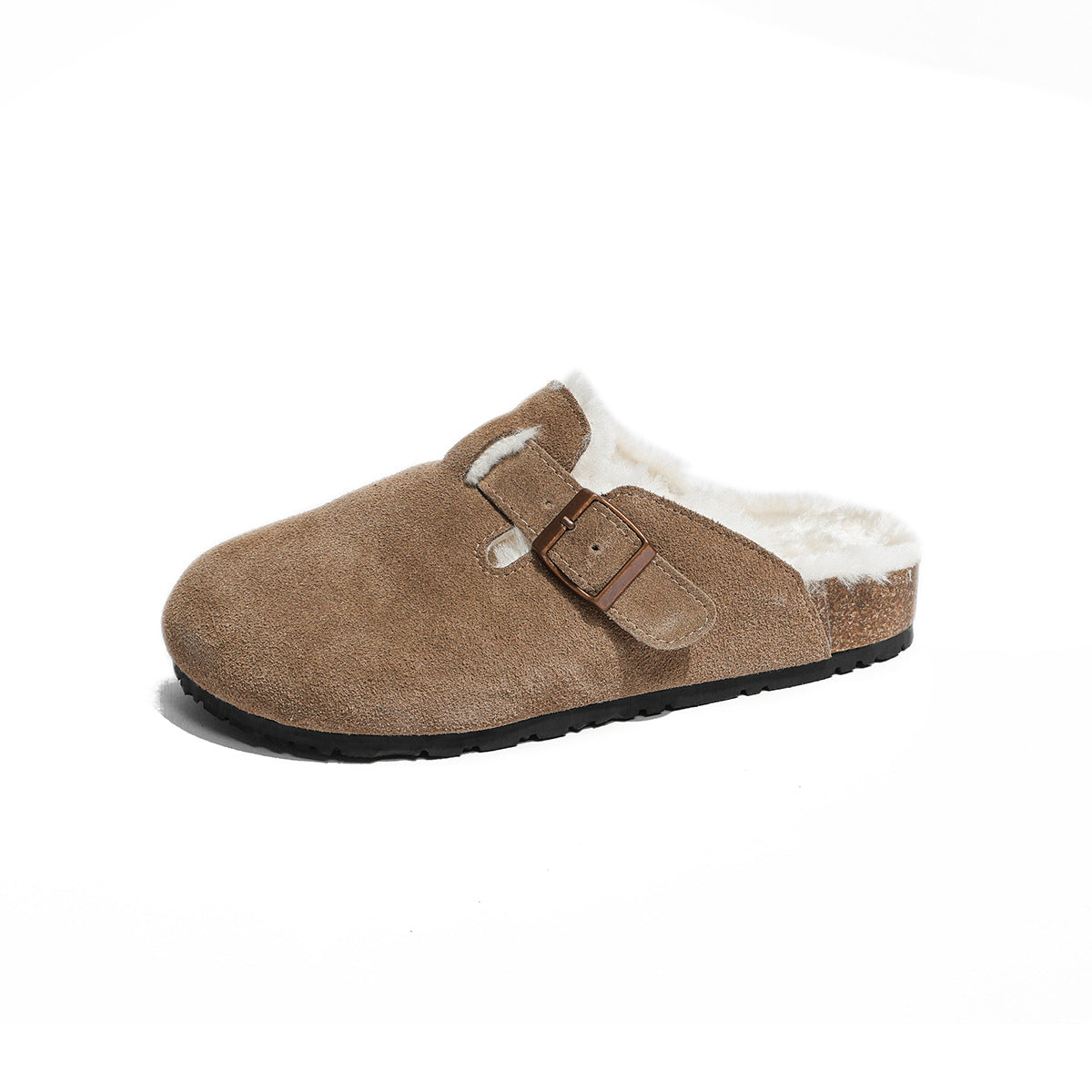 Tiosebon  Leather Boken Fuzzy Slippers-Camel