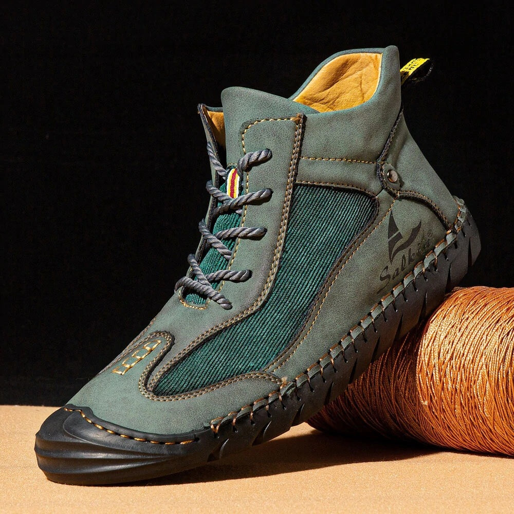 Tiosebon Men's Retro Lightweight Lace-Up Ankle Boots-Green