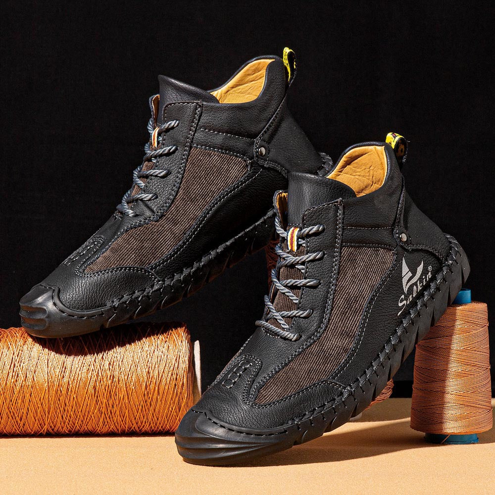 Tiosebon Men's Retro Lightweight Lace-Up Ankle Boots-Black