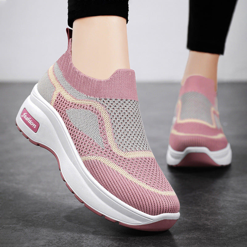 Tiosebon Women's Thick Bottomed  Breathable Sneakers-Pink