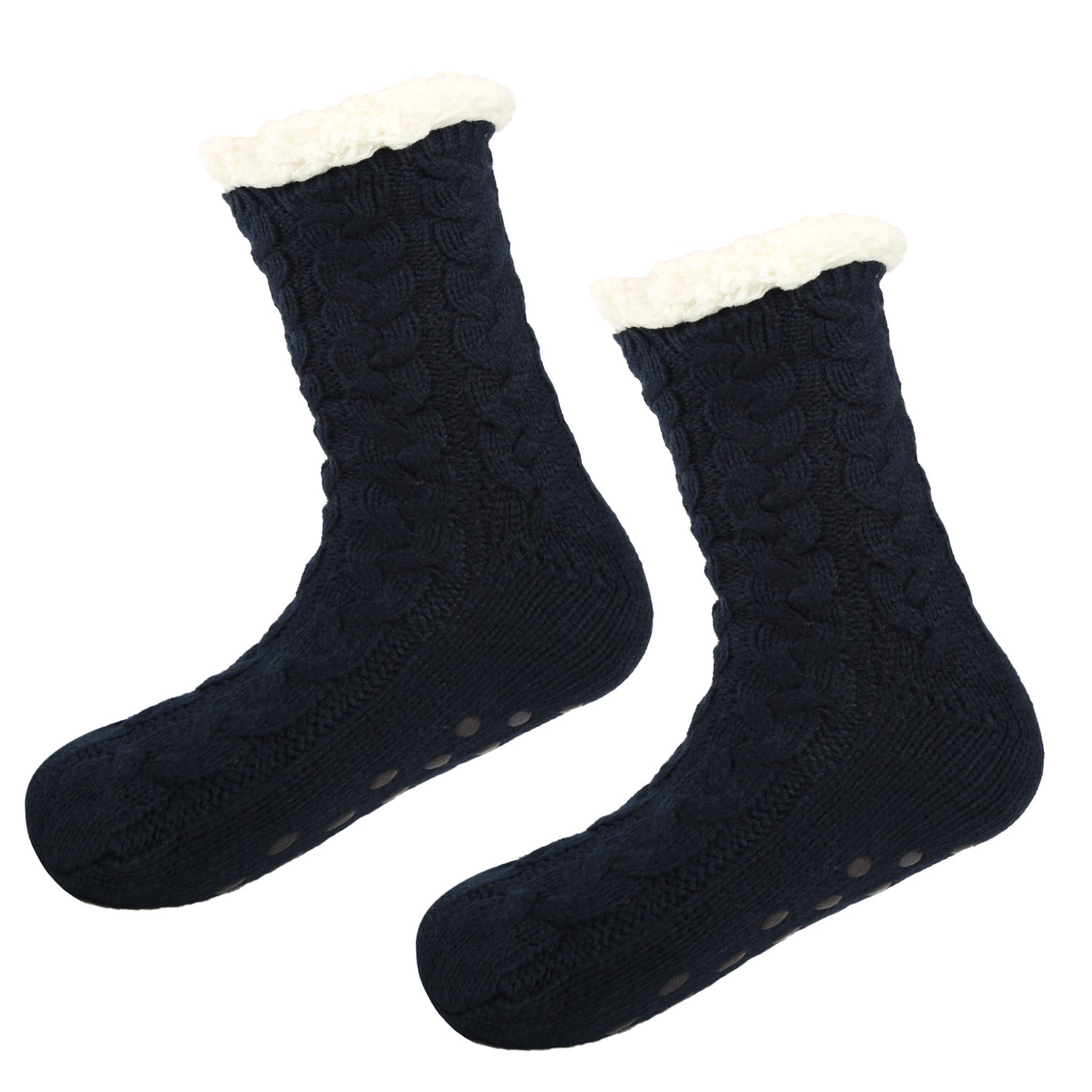 Tiosebon Unisex Fuzzy Fleece-Lined  Slipper Socks-Navy