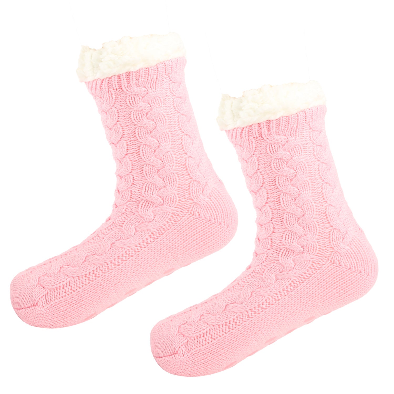 Tiosebon Unisex Fuzzy Fleece-Lined  Slipper Socks-Pink