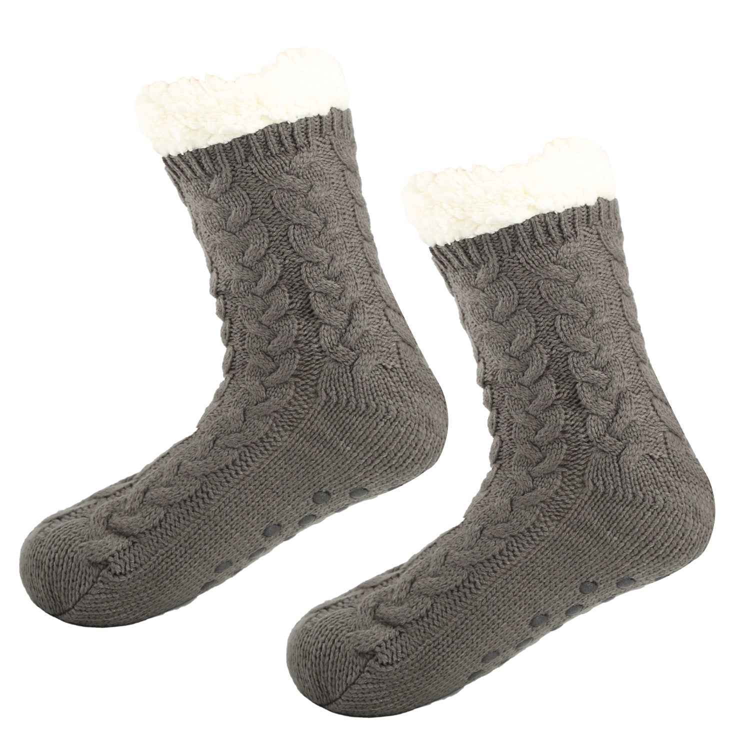Tiosebon Unisex Fuzzy Fleece-Lined  Slipper Socks-Gray