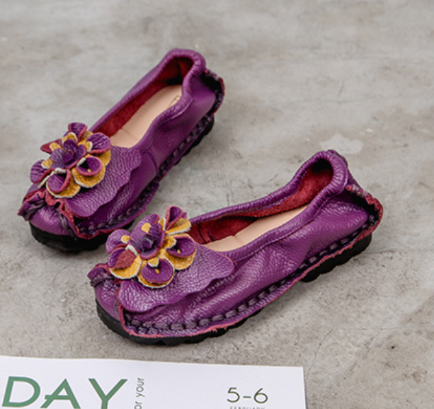 Tiosebon Flower Ethnic Leather Loafers