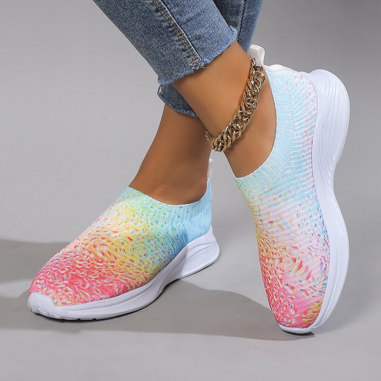 Tiosebon Women Rainbow Knit Walking Shoes