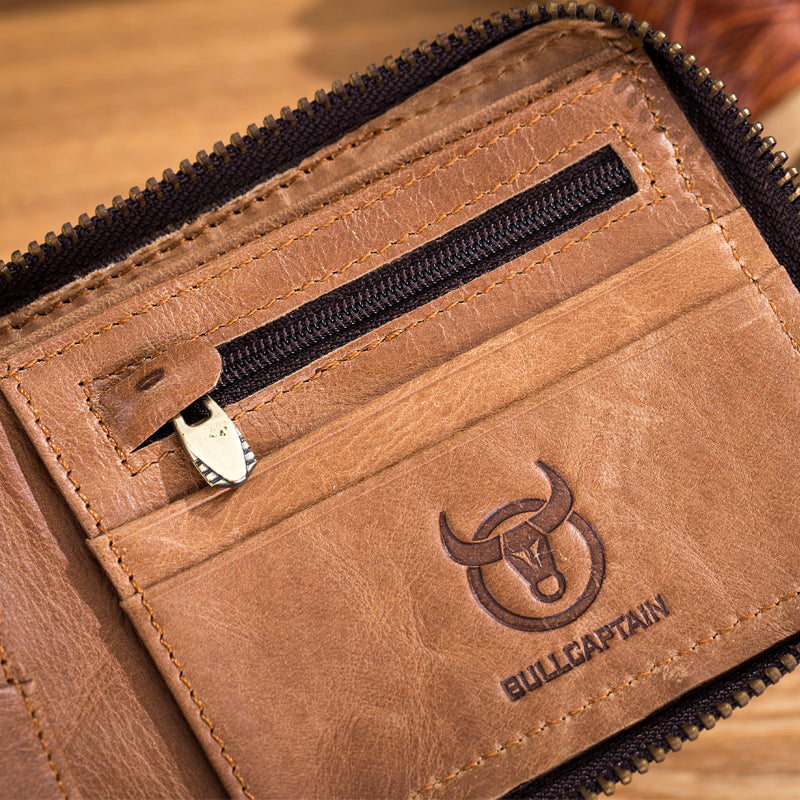 BULLCAPTAIN Genuine Leather RFID Bifold Wallets