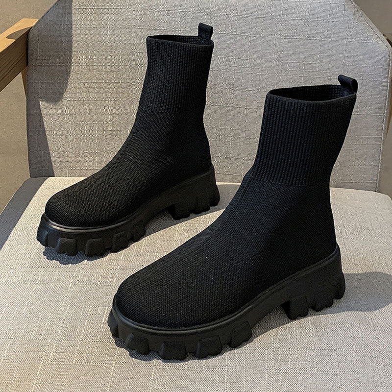Fashion knitted platform boots