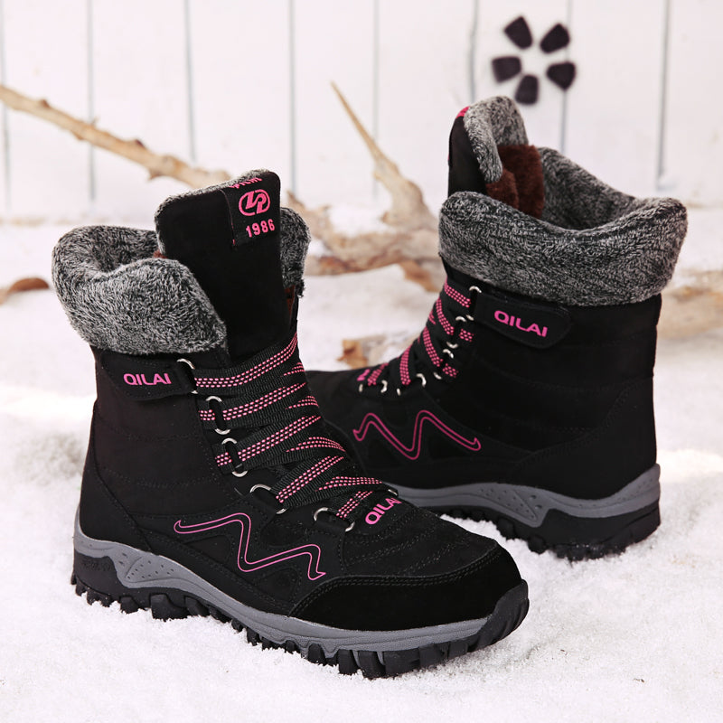 Tiosebon Unisex Outdoor Fur Ankle Boots-Black-Rose