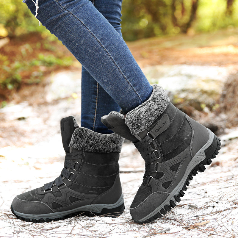 Tiosebon Unisex Outdoor Fur Ankle Boots-Gray
