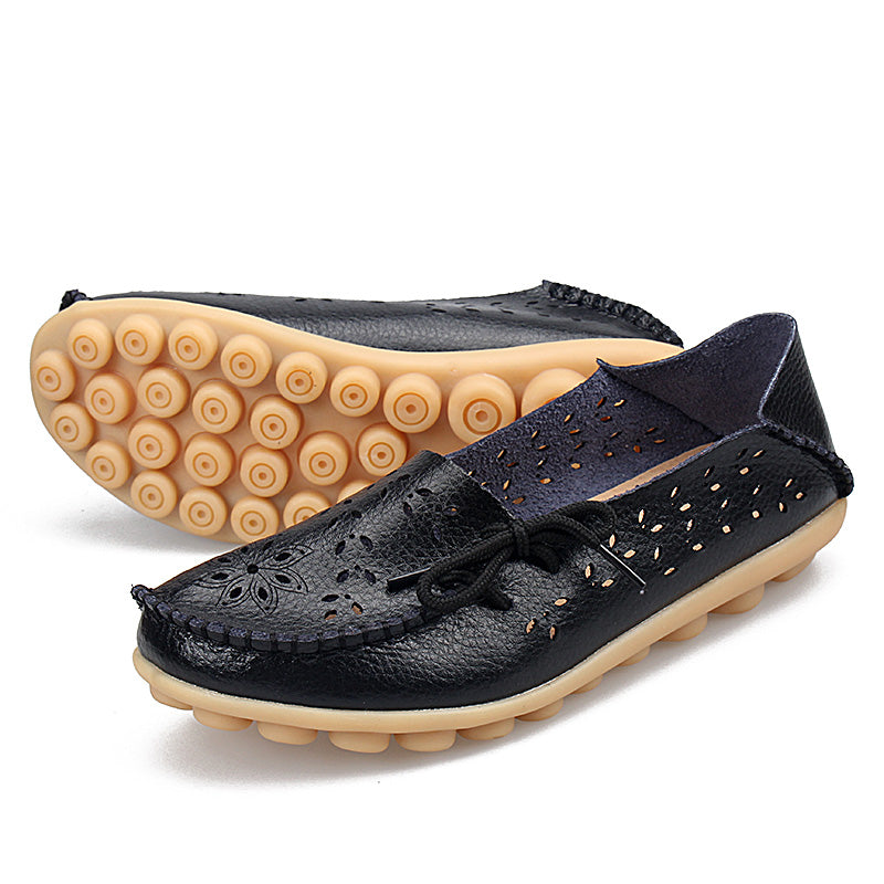 Women's Leather Loafers - Hollow