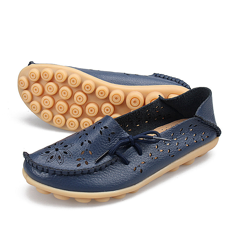 Women's Leather Loafers - Hollow